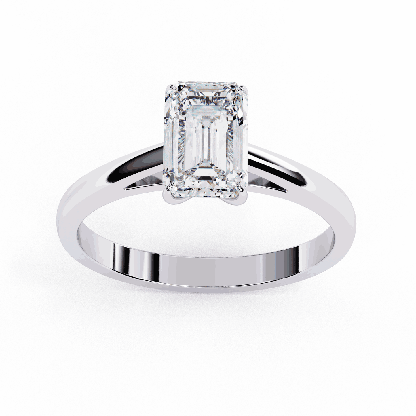 Emerald Cut Lab Grown Diamond Solitaire Engagement Ring with Classic Four Prong