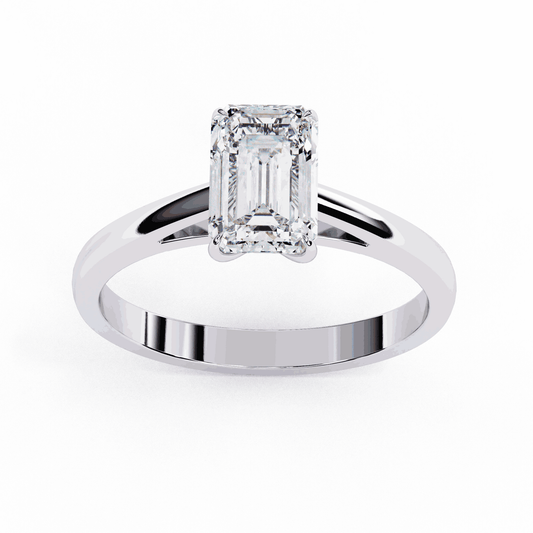 Emerald Cut Lab Grown Diamond Solitaire Engagement Ring with Classic Four Prong