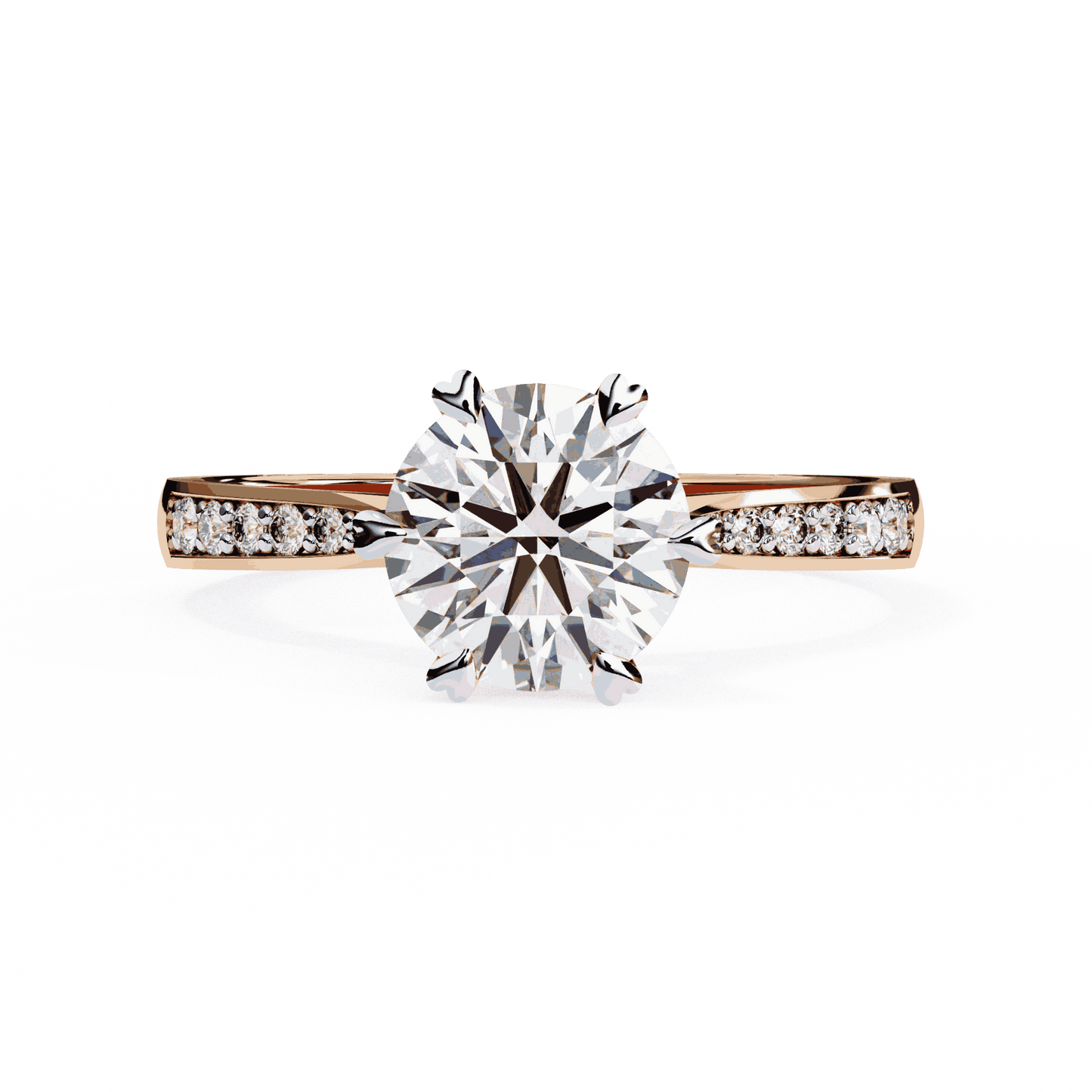 Round Cut Lab Grown Diamond Pavé Engagement Ring with Six Prong Hidden Halo Gallery