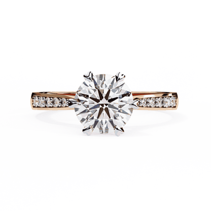 Round Cut Lab Grown Diamond Pavé Engagement Ring with Six Prong Hidden Halo Gallery