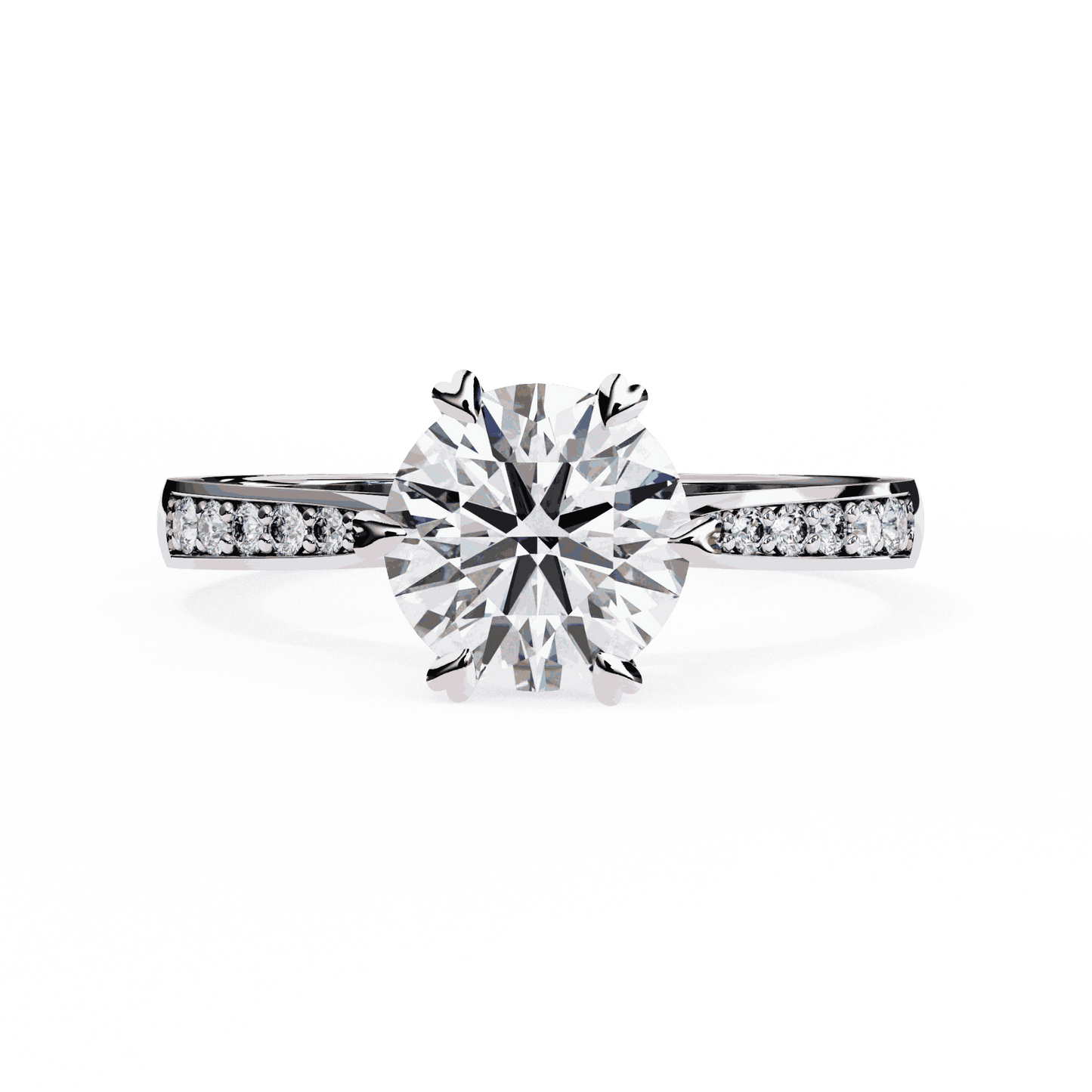 Round Cut Lab Grown Diamond Pavé Engagement Ring with Six Prong Hidden Halo Gallery