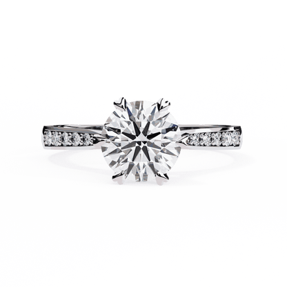 Round Cut Lab Grown Diamond Pavé Engagement Ring with Six Prong Hidden Halo Gallery