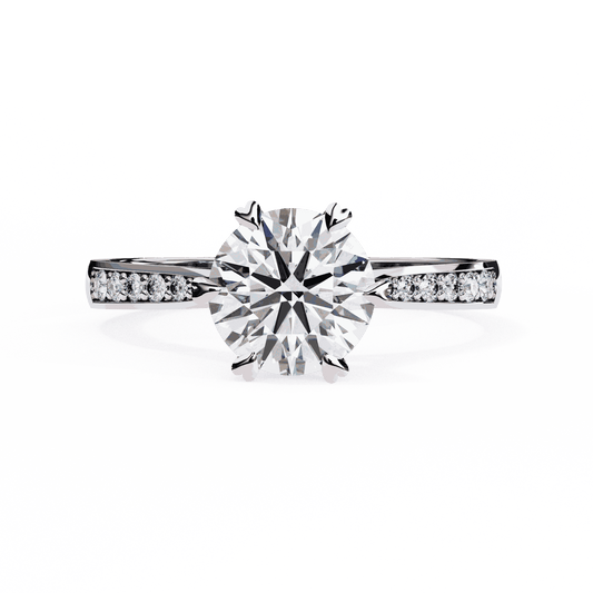 Round Cut Lab Grown Diamond Pavé Engagement Ring with Six Prong Hidden Halo Gallery