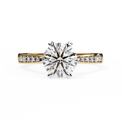 Round Cut Lab Grown Diamond Pavé Engagement Ring with Six Prong Hidden Halo Gallery