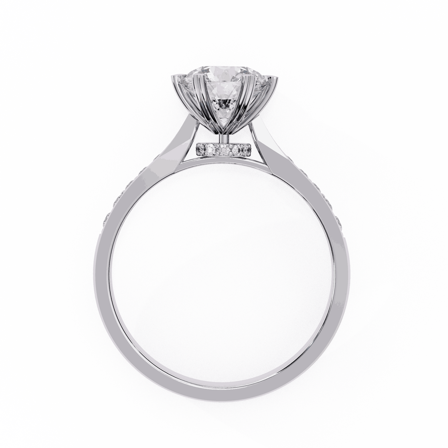 Round Cut Lab Grown Diamond Pavé Engagement Ring with Six Prong Hidden Halo Gallery