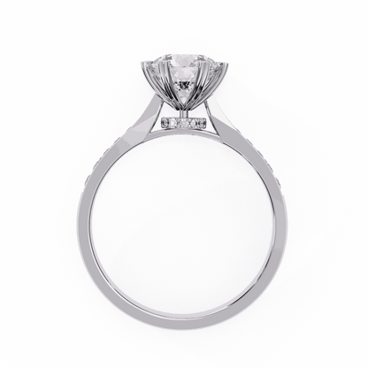 Round Cut Lab Grown Diamond Pavé Engagement Ring with Six Prong Hidden Halo Gallery
