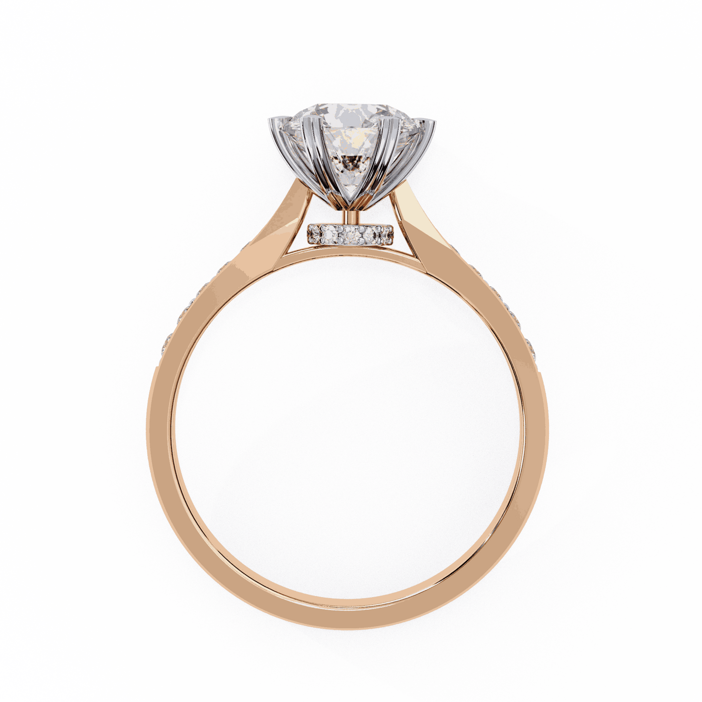 Round Cut Lab Grown Diamond Pavé Engagement Ring with Six Prong Hidden Halo Gallery
