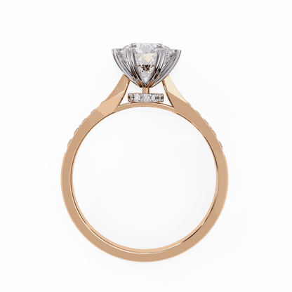 Round Cut Lab Grown Diamond Pavé Engagement Ring with Six Prong Hidden Halo Gallery