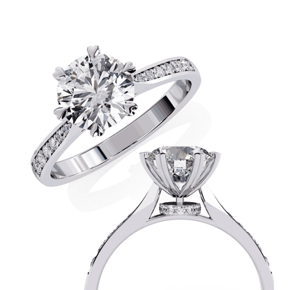 Round Cut Lab Grown Diamond Pavé Engagement Ring with Six Prong Hidden Halo Gallery