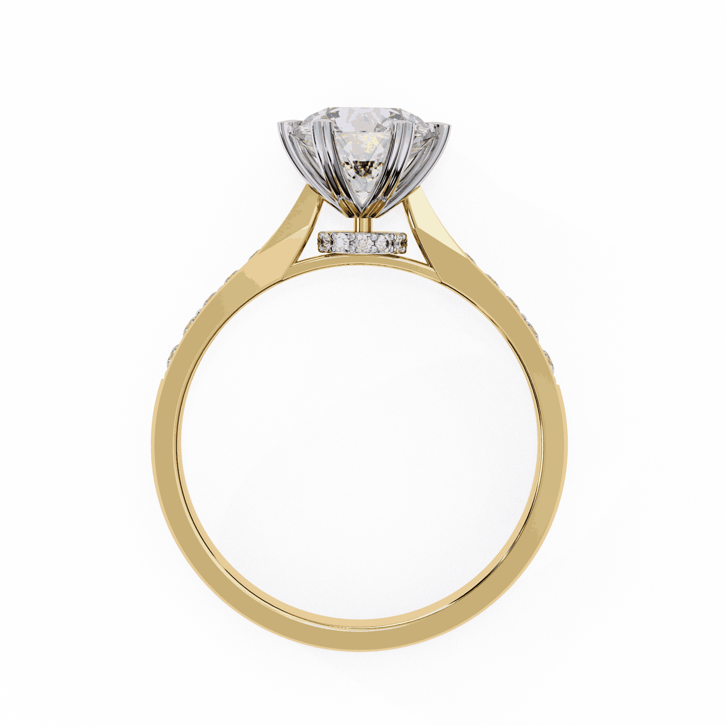 Round Cut Lab Grown Diamond Pavé Engagement Ring with Six Prong Hidden Halo Gallery