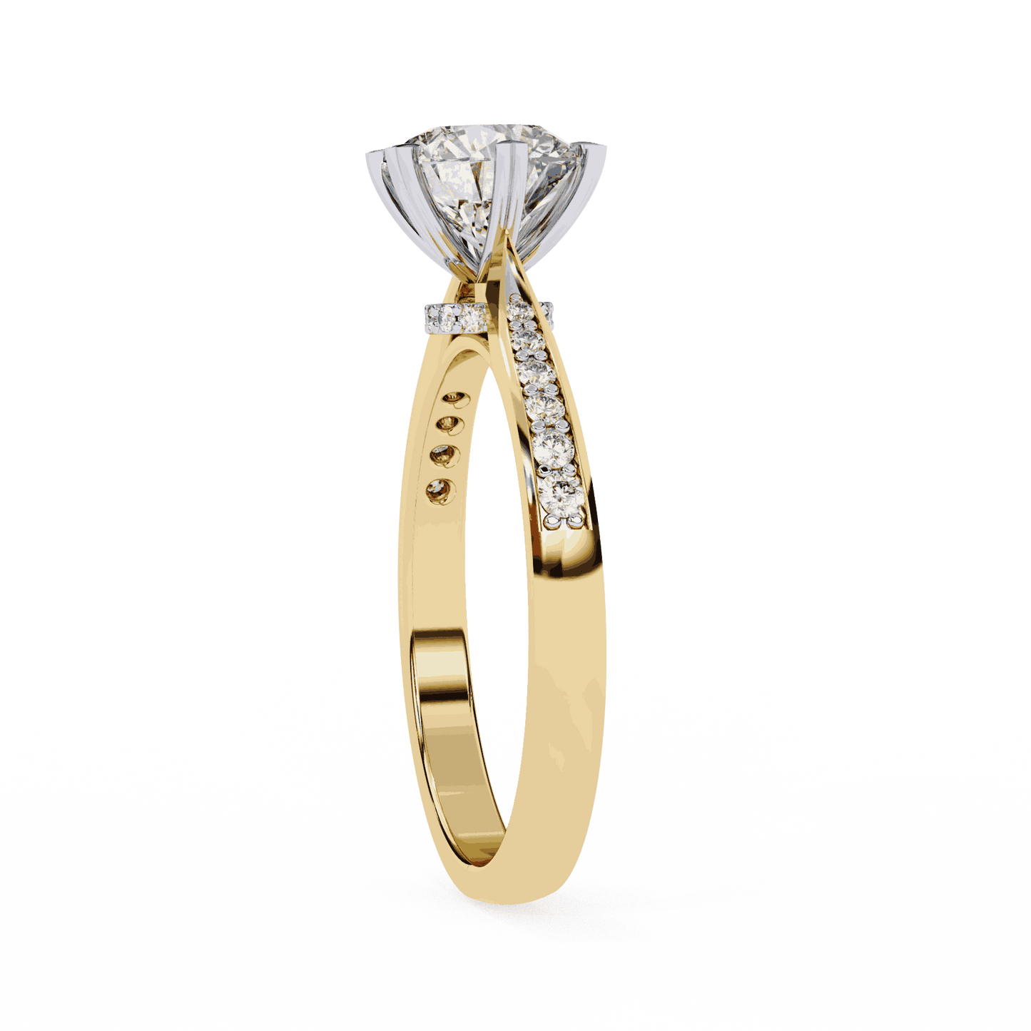 Round Cut Lab Grown Diamond Pavé Engagement Ring with Six Prong Hidden Halo Gallery