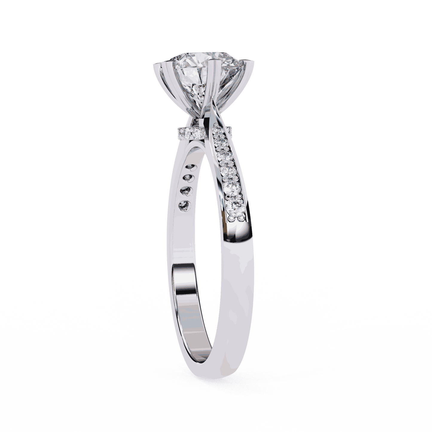 Round Cut Lab Grown Diamond Pavé Engagement Ring with Six Prong Hidden Halo Gallery