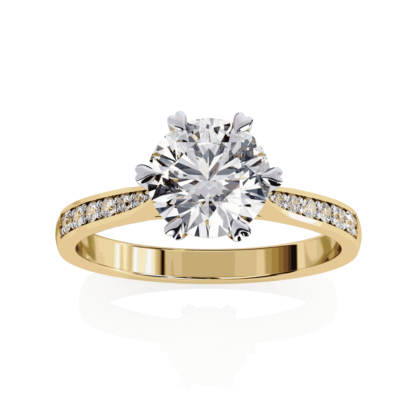 Round Cut Lab Grown Diamond Pavé Engagement Ring with Six Prong Hidden Halo Gallery