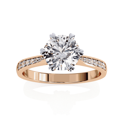 Round Cut Lab Grown Diamond Pavé Engagement Ring with Six Prong Hidden Halo Gallery