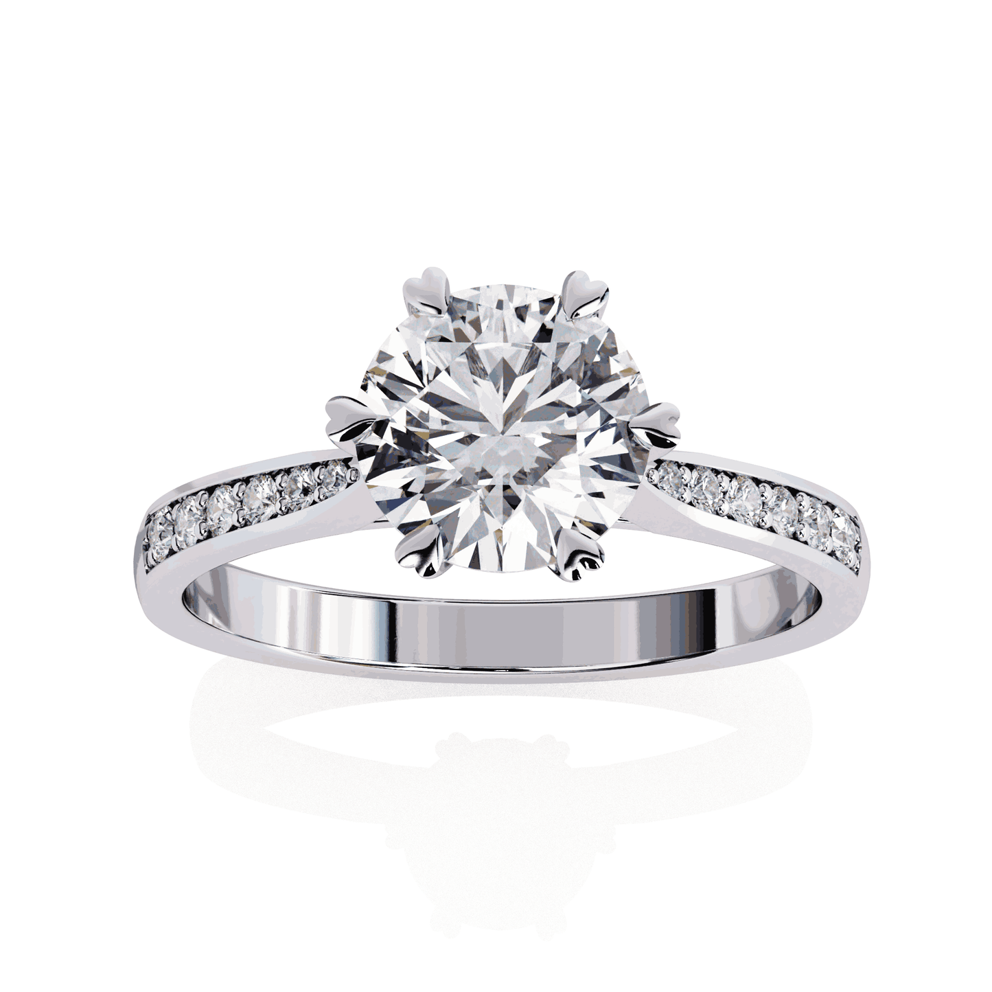 Round Cut Lab Grown Diamond Pavé Engagement Ring with Six Prong Hidden Halo Gallery