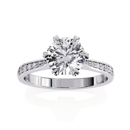 Round Cut Lab Grown Diamond Pavé Engagement Ring with Six Prong Hidden Halo Gallery