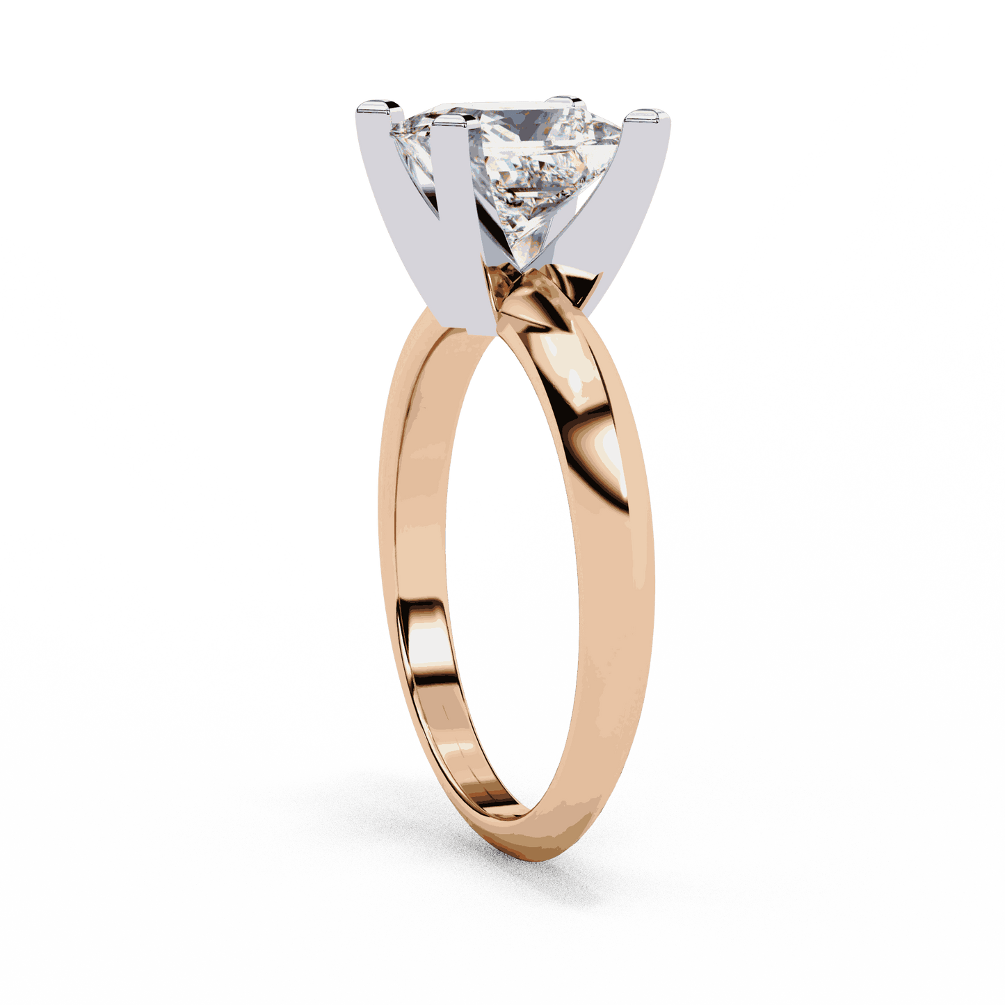 Princess Cut Lab Grown Diamond Solitaire Engagement Ring with V Prong Two Tone Band