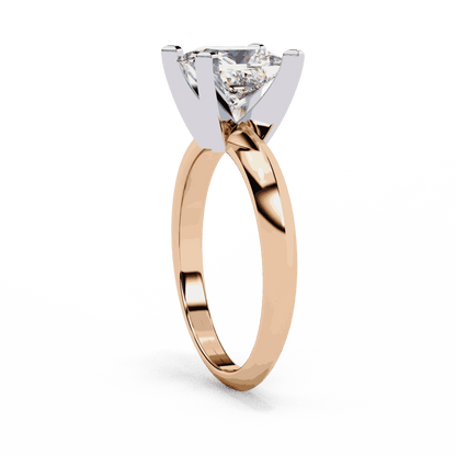 Princess Cut Lab Grown Diamond Solitaire Engagement Ring with V Prong Two Tone Band