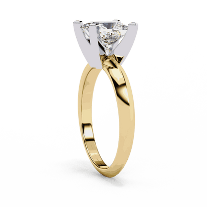 Princess Cut Lab Grown Diamond Solitaire Engagement Ring with V Prong Two Tone Band