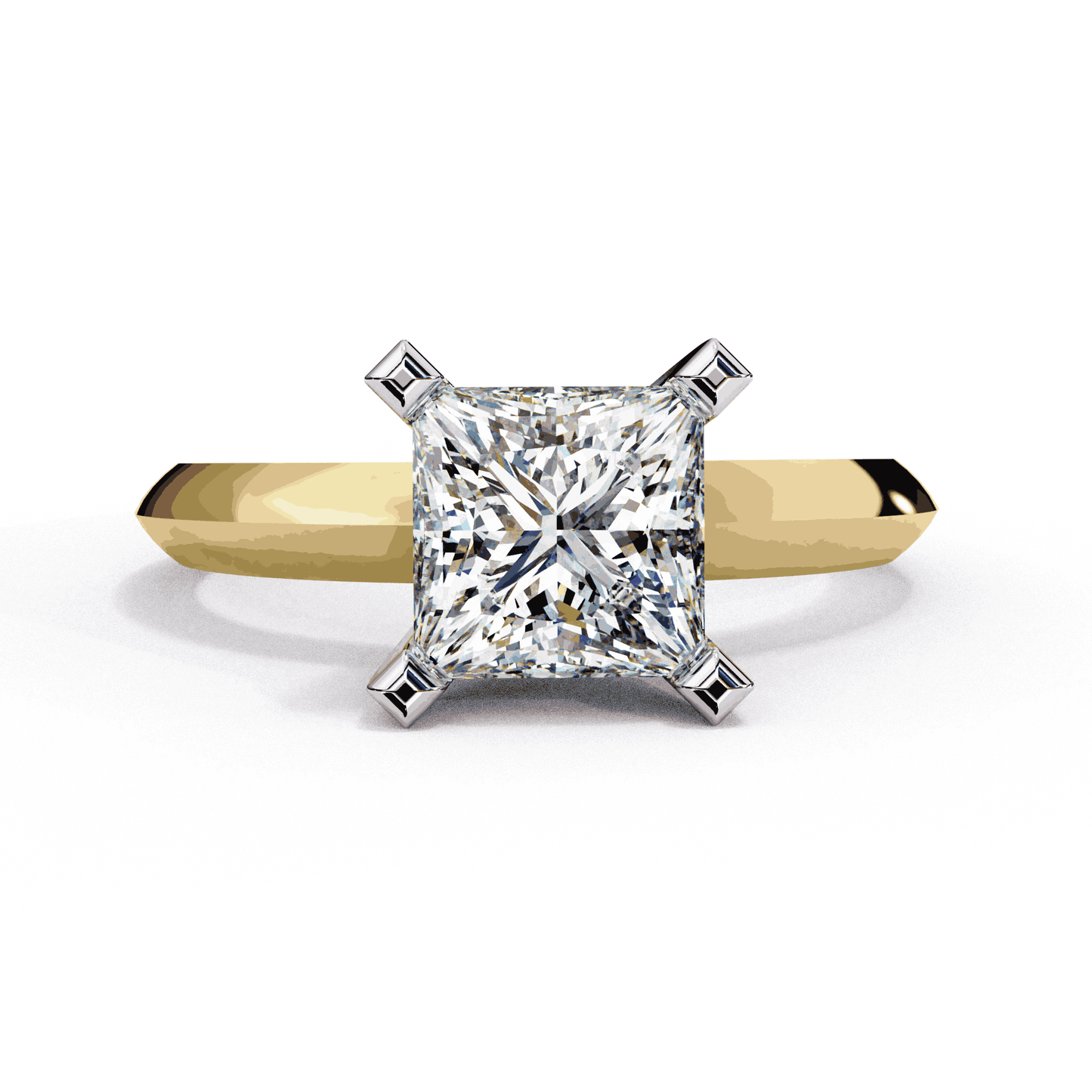 Princess Cut Lab Grown Diamond Solitaire Engagement Ring with V Prong Two Tone Band
