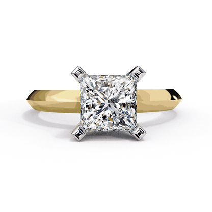 Princess Cut Lab Grown Diamond Solitaire Engagement Ring with V Prong Two Tone Band