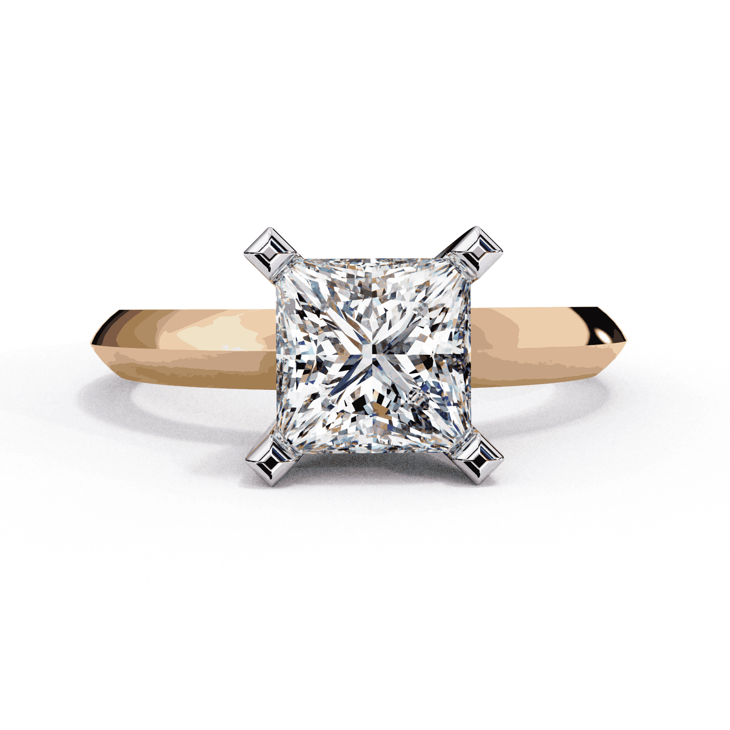 Princess Cut Lab Grown Diamond Solitaire Engagement Ring with V Prong Two Tone Band