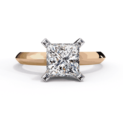 Princess Cut Lab Grown Diamond Solitaire Engagement Ring with V Prong Two Tone Band