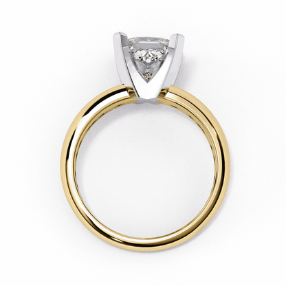 Princess Cut Lab Grown Diamond Solitaire Engagement Ring with V Prong Two Tone Band