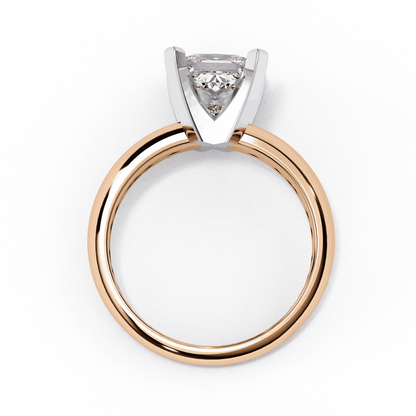 Princess Cut Lab Grown Diamond Solitaire Engagement Ring with V Prong Two Tone Band
