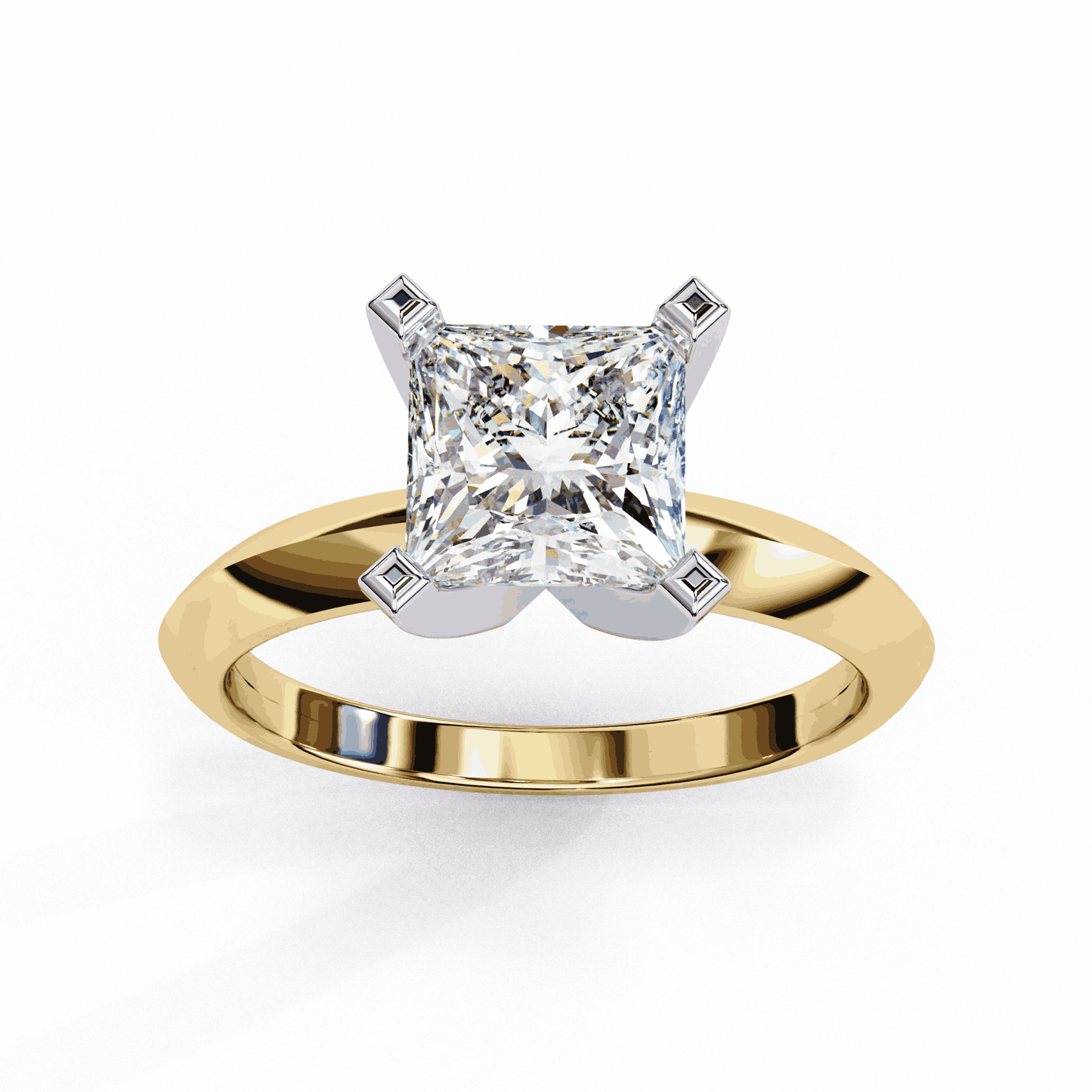Princess Cut Lab Grown Diamond Solitaire Engagement Ring with V Prong Two Tone Band