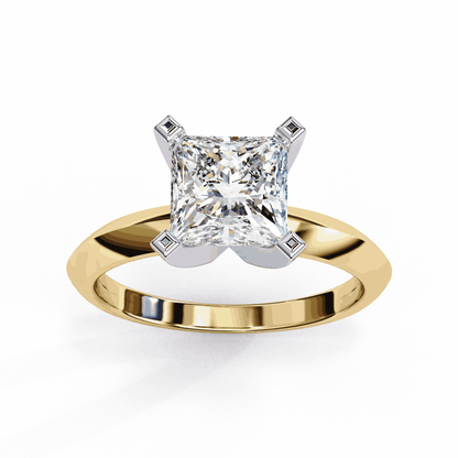 Princess Cut Lab Grown Diamond Solitaire Engagement Ring with V Prong Two Tone Band