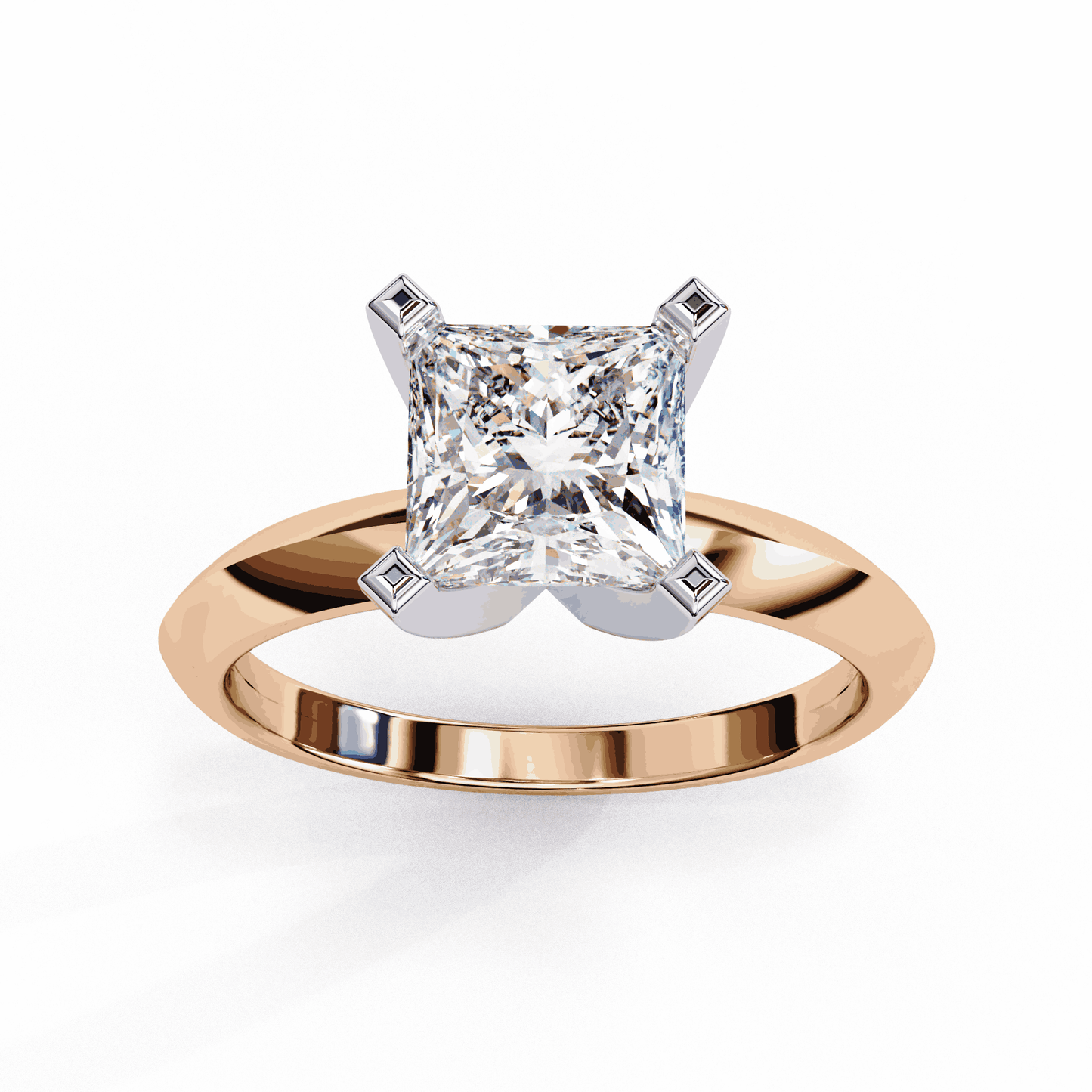 Princess Cut Lab Grown Diamond Solitaire Engagement Ring with V Prong Two Tone Band