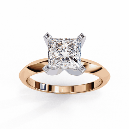 Princess Cut Lab Grown Diamond Solitaire Engagement Ring with V Prong Two Tone Band