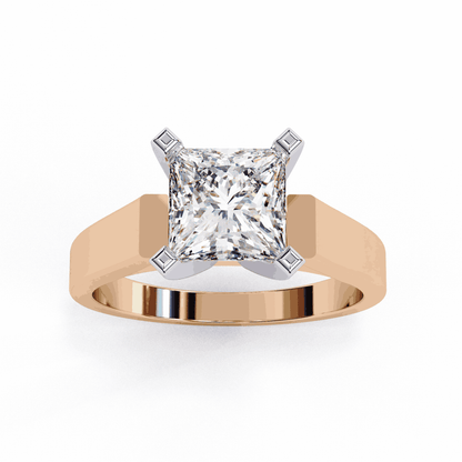 Princess Cut Lab Grown Diamond Solitaire Engagement Ring with Wide Flat Euro Shank