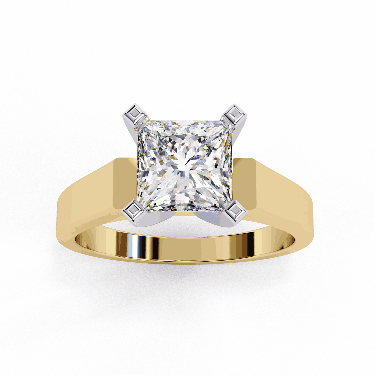 Princess Cut Lab Grown Diamond Solitaire Engagement Ring with Wide Flat Euro Shank