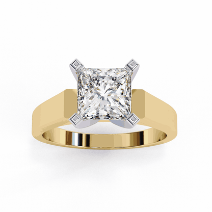 Princess Cut Lab Grown Diamond Solitaire Engagement Ring with Wide Flat Euro Shank