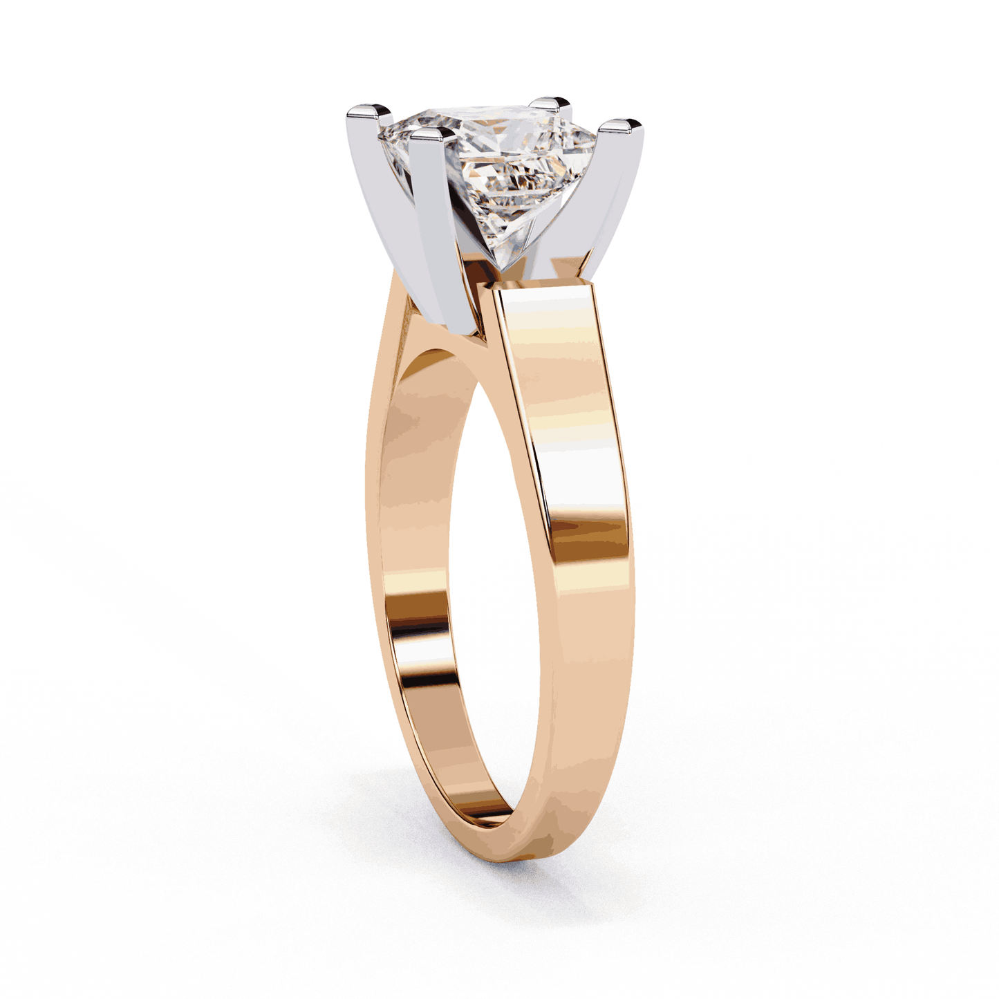 Princess Cut Lab Grown Diamond Solitaire Engagement Ring with Wide Flat Euro Shank