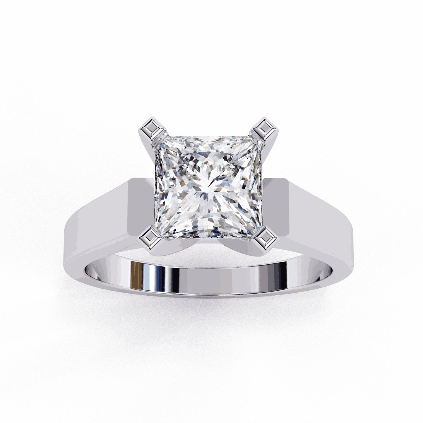 Princess Cut Lab Grown Diamond Solitaire Engagement Ring with Wide Flat Euro Shank