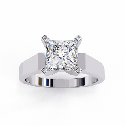 Princess Cut Lab Grown Diamond Solitaire Engagement Ring with Wide Flat Euro Shank