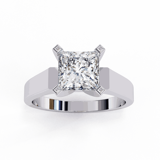Princess Cut Lab Grown Diamond Solitaire Engagement Ring with Wide Flat Euro Shank