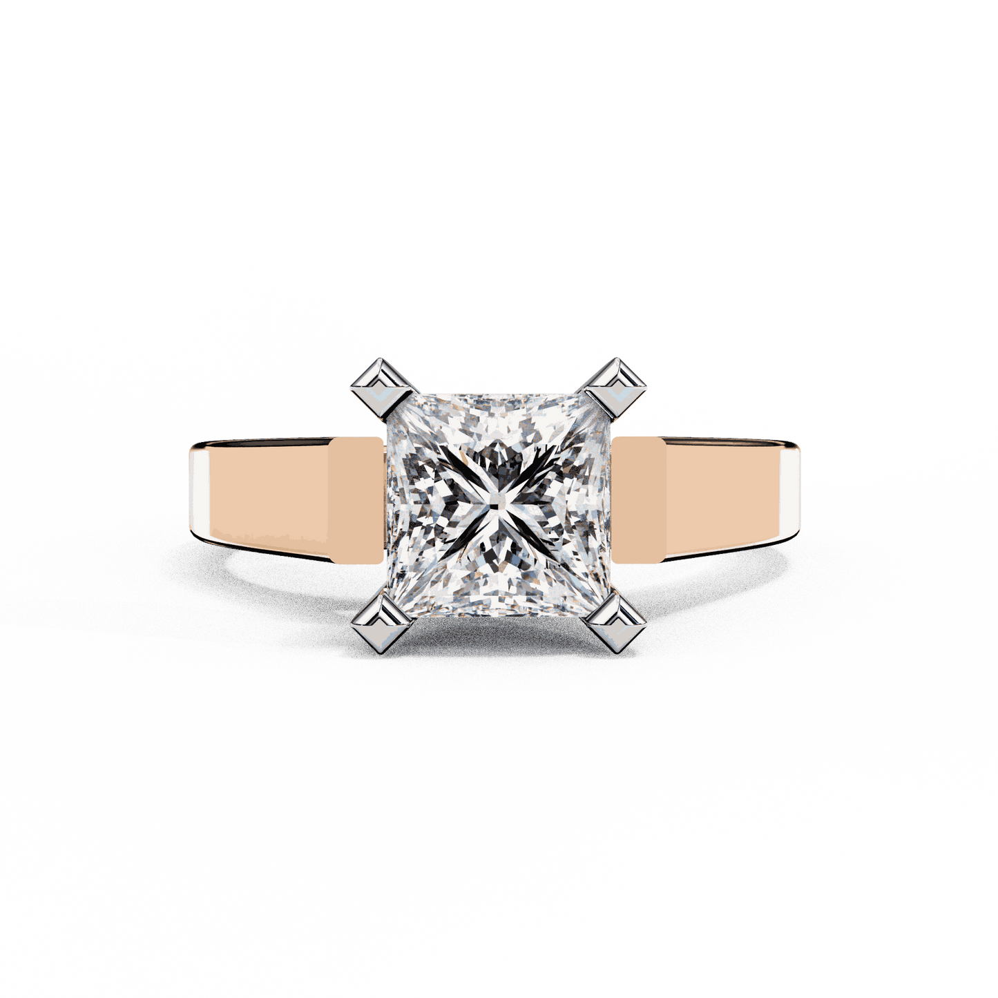 Princess Cut Lab Grown Diamond Solitaire Engagement Ring with Wide Flat Euro Shank