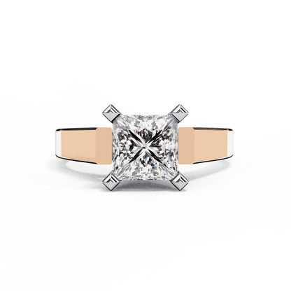 Princess Cut Lab Grown Diamond Solitaire Engagement Ring with Wide Flat Euro Shank
