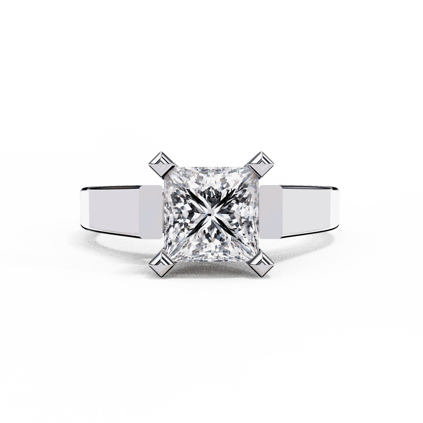Princess Cut Lab Grown Diamond Solitaire Engagement Ring with Wide Flat Euro Shank