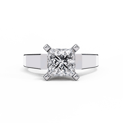 Princess Cut Lab Grown Diamond Solitaire Engagement Ring with Wide Flat Euro Shank