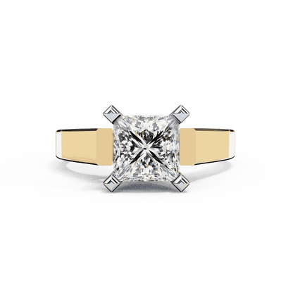 Princess Cut Lab Grown Diamond Solitaire Engagement Ring with Wide Flat Euro Shank