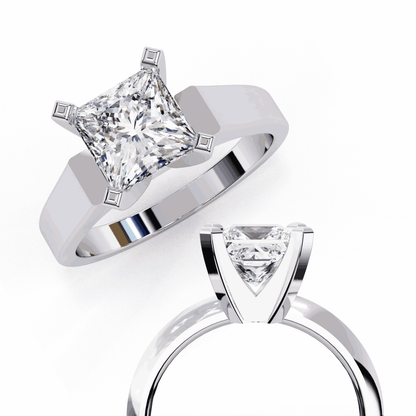 Princess Cut Lab Grown Diamond Solitaire Engagement Ring with Wide Flat Euro Shank