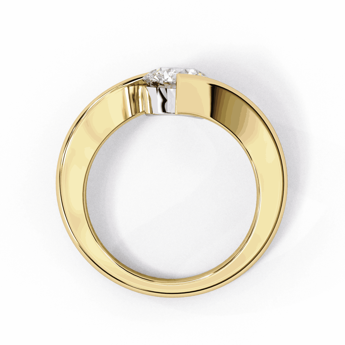 Round Cut Lab Grown Diamond Bezel Engagement Ring with Tension Style Bypass Shank