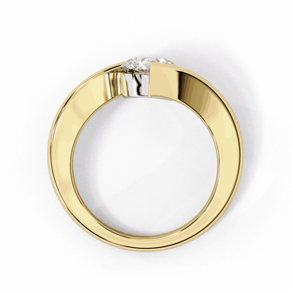 Round Cut Lab Grown Diamond Bezel Engagement Ring with Tension Style Bypass Shank