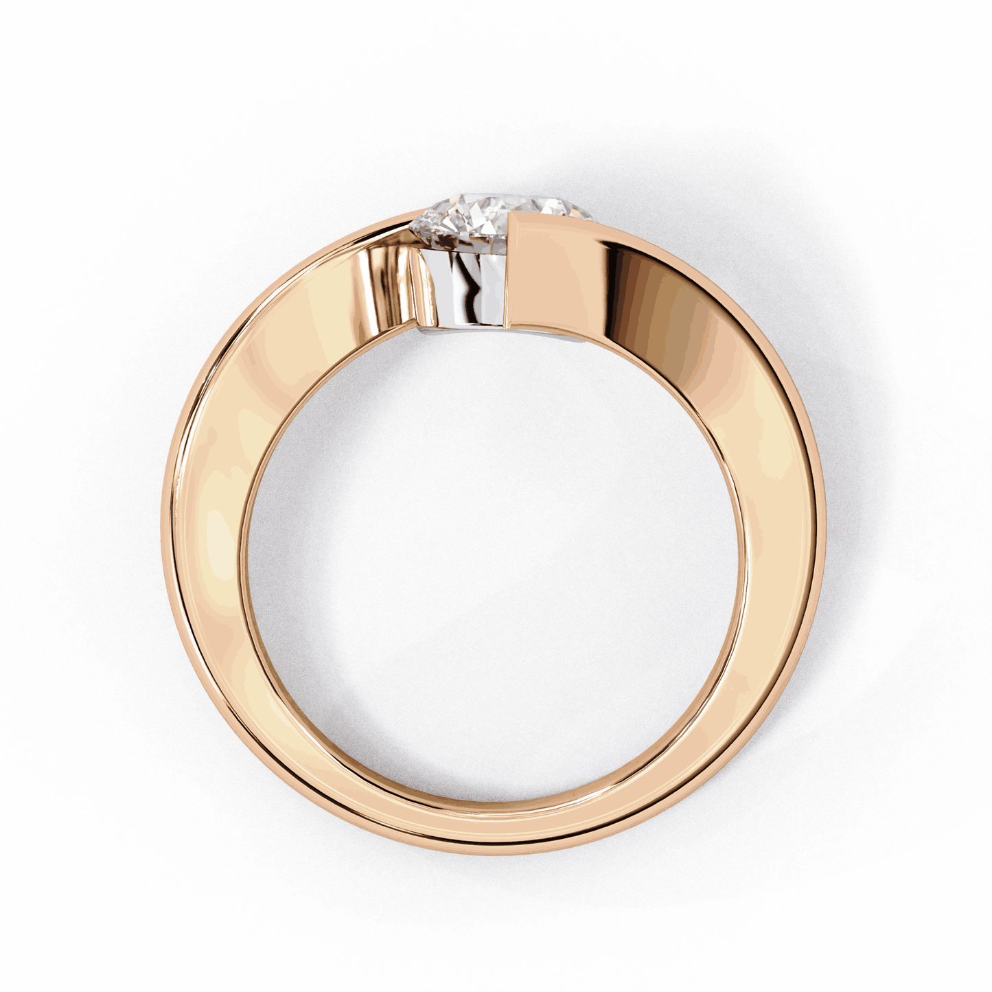 Round Cut Lab Grown Diamond Bezel Engagement Ring with Tension Style Bypass Shank