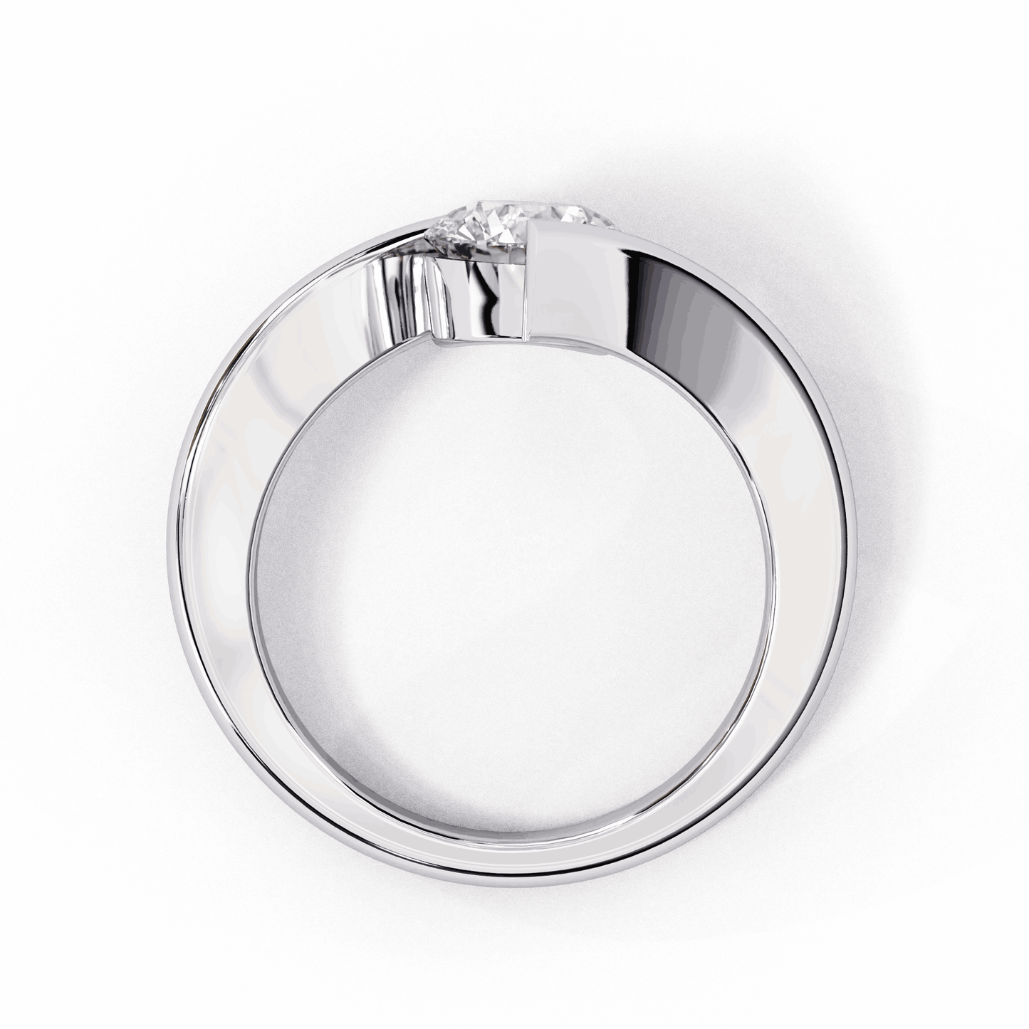 Round Cut Lab Grown Diamond Bezel Engagement Ring with Tension Style Bypass Shank
